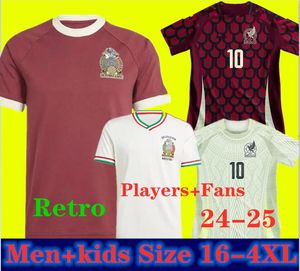 S-4XL México 2024 Copa América Raul Chicharito Camisas de futebol 2023 Lozano dos Santos 24 25 H.Lozano Homens Crianças Camisas de futebol Uniformes Fãs Versão do jogador