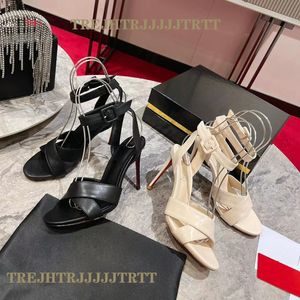 Ankle strap stiletto Sandals Calf leather exposed toe 100mm heel Gladiator leather outsole pumps Women's Party Evening Shoes luxury designers high heels With box