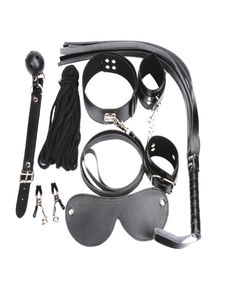 Kit di bondage 7in1 BDSM Tortura Restrizioni sessuali Sculacciate Frusta Polsini da polso Morsetti per capezzoli Benda Bocca Bavaglio Collare di corda BX10943855308