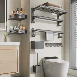 Innehavare badrumshylla utrymme aluminium tvålskål tandborste hållare multifunktionell väggmonterad handduk kosmetisk lagringsställ kök