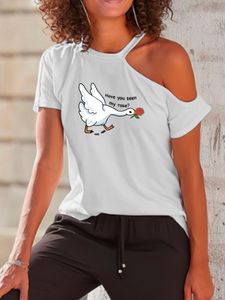 Стильная и милая женская футболка с открытыми плечами с принтом утки, идеально подходящая для лета — новая модная повседневная футболка в Европе и Америке