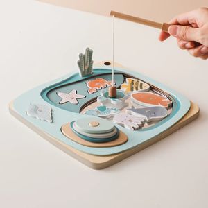 Children Montessori Toy Kids Fishing Toys Cartoon Rod Wooden Magnetic Game Set Educational Gifts 240301