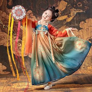 Ancient Chinese Style Ru Skirt silk Tang Dynasty Costume Girls Children Kimono Dance dress cosplay Hanfu set 240220