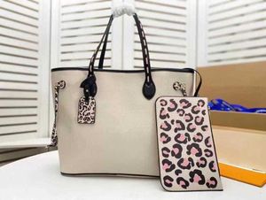 Totes HH Wild At Heart Stampa leopardata Totes Borse Borse composite DONNA Borsa shopping media in vera pelle con goffratura M45856