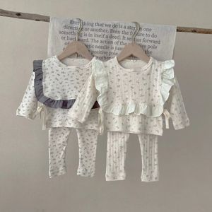 78 born Clothing Set Autumn Fashion Baby Girls Suit Floral Top High Waist Pants Blouse Set Three-piece Set 240228