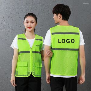 Men's Tank Tops Night Reflective Vest With Logo Pockets Men Women Motorcycle Cycling Outdoor Construction Protective Workwear Safety Warning