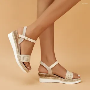 Kleidschuhe Sandalen für Frauen 2024 Sommer Plus Size Knöchelriemen Damen Wedges Vintage Plattform Damen Casual Sandalias