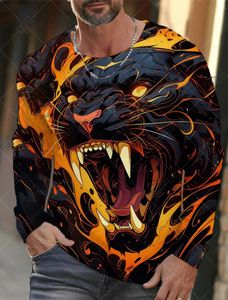 Vintage Mens Long Sleeve Tshirt 3D Print Shirts Fashion Animal Leopard Graphics Cloths Topps Män överdimensionerade Streetwear 240226