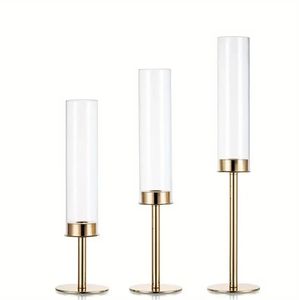 3pcs Elegant Metal Candle Holder Glass Globe Golden Wedding Centerpiece Candlestick Decoration Party