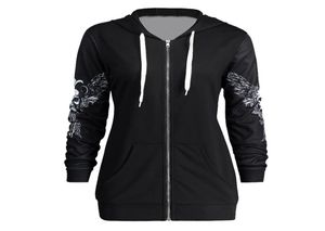 Nowe bluzy bluza Kobiety koronkowe czapka skrzydła czaszka druk z bluzy z kapturem punkowy styl femme swobodne hooded pullover damskie top6348379