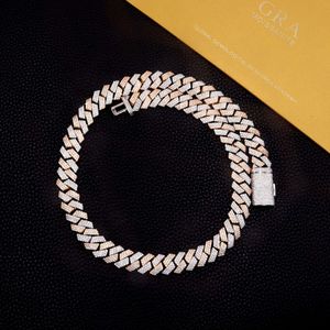 13mm 925 Sterling Silver VVS Moissanite Iced Out Cuban Link Chain اثنان ملونون من الذهب الفضي مطلي 3 صفوف مجوهرات الهيب هوب