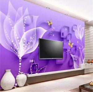 Niestandardowa tapeta 3D Purple lilia przezroczyste kwiaty moda salon sypialnia tło ściana dekoracje domu mural tapety 8332449