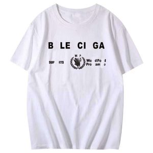 Designer de luxo Balencigas Classic Program Charity Pure Cotton Casal em torno do pescoço solto meia manga moda marca camiseta versátil para homens e mulheres