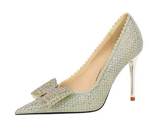 HBP Pointed Tote Dress Honey Pumps Stiletto Bling vackra fjärilsbröllopsfestskor med hälhöjd 9,5 cm