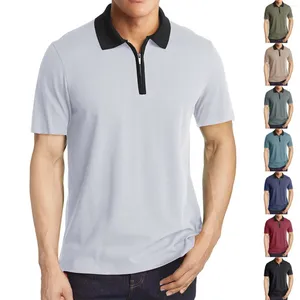 Magliette da uomo moda primavera ed estate casual manica corta con cerniera risvolto camicia tinta unita