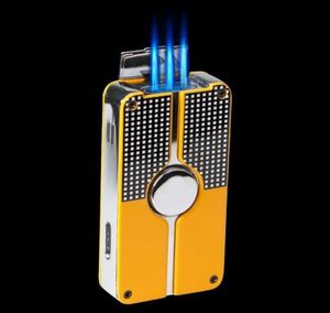 Yellow Black Classic 3 Torch Windproof Butane Gas Refrillable Jet Flame Lighter W Buildin Punch NEW DESIGN2355728