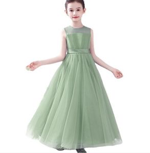 Jewel Sleeveless Tulle A-line Junior Bridesmaid Dresses Floor Length Girls Dress