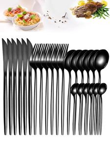 24Pcs Stainless Steel Cutlery Set Dining Knife Fork Tea Spoon Kitchen Tableware Western Dinnerware 240301