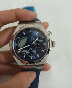 Newest Watches 42mm Overseas Dual Time Power Reserve Automatic Mens Watch 47450/000A-9039 Blue Dial Rubber Strap Gents Wristwatches