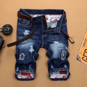 Moda masculina rasgado jeans curtos roupas de marca bermuda verão 90% algodão shorts respirável denim shorts masculino tamanho 28-38 240227