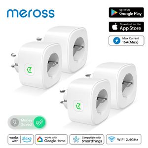 MEROSS SMART PLUG 16A EU WiFi Socket Outlet Power Monitoring Timing Funktion fungerar med Alexa Assistant SmartThings 240228