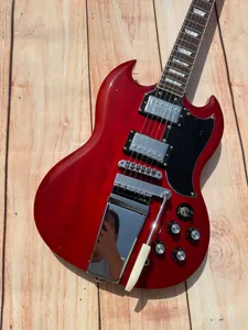 Standard electric guitar, SG electric guitar, flowerpot mosaic, Burgundy, silver vibrato, stock, lightning pack