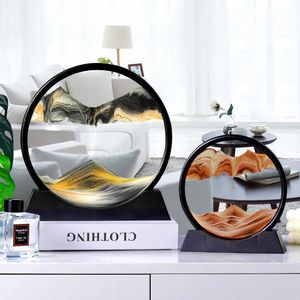 Moving Sand Art Picture Round Glass 3D Hourglass Deep Sea Sandscape In Motion Display Flowing Frame 712 tum för heminredning 240219