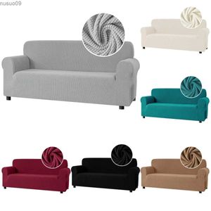 Capas para cadeiras 1/2/3/4 assento Capa de sofá de cor sólida Cobertura completa à prova de poeira Capa universal Tecido jacquard em forma de L Capas de sofá para sala de estar