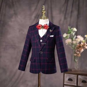 Suits Gentleman Kids Purple Jakcet Vest Pants 3PCS Photograph Dress Boys Luxurious Wedding Suit Children Formal Stage Show Costume