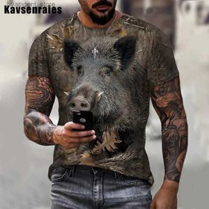 Erkek Tişörtler Kamuflaj Av Hayvanları Yaban Domuzu 3D T-Shirt Erkekler Kadın Yaz Moda Gündelik Kısa Kol Harajuku Street Giyim Büyük Boy Üstleri L240304