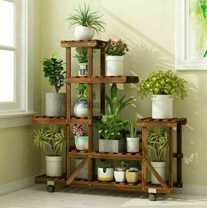 Other Garden Buildings UNHO Wooden Plant Stand with Wheels Multi-Layer Rolling Plant Flower Display Shelf Indoor Movable Storage Rack Holder Outdoor fo YQ240304