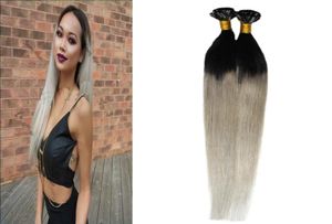 T1Bsilver gray hair extensions 100s human hair fusion extensions u tip 100g Straight pre bonded ombre hair extensions keratin6471350