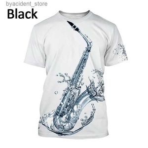 Męskie koszulki Summer Jazz Musical Instrument Saksofon Saksofon T-shirt 3D Printed Mężczyźni Kobiety Modne Topy TEE TEES KRÓTKO SZANIENIE BIETY L240304