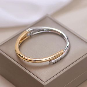 Trendy Simple Jewelry Geometry Round Metal Open Bangles Bracelets Punk Gold Color Wristband Cuff Bracelet For Women Girls Gift 240228