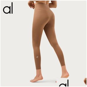 Yoga Outfits Al Lycra Fabric Solid Color Women Pants High Waist Sports Gym Wear Leggings Elastic Fitness Lady Outdoor Trousers Drop Dhldw