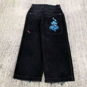 Jnco y2k Streetwear Мужская одежда Backgy Jeans Hip Hop Высокий вышитый рисунок Черные джинсы Женщины Гот широкая нога зима 01 921