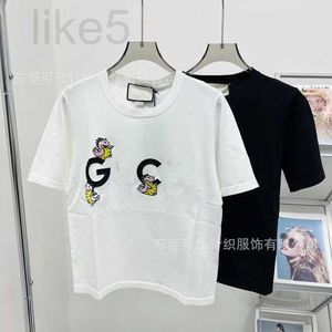 Camiseta feminina designer marca t camisa para mulheres g família em torno do pescoço bordado de malha manga curta fina casual topo 2024 verão nova edição wjwb