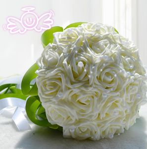 2018 lindo buquê de noiva de casamento decoração de casamento pérolas de flores de dama de honra com seda rosa purle marfim rosa e vermelho 18 peças 6436547