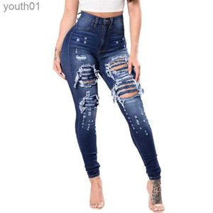 سراويل جينز للسيدات Bravo Slim Washed Hole Lradient Long Jeans Sexy Pantalons Pantalones Vaqueros de Mezclilla 240304