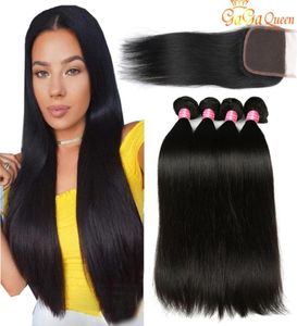 28 30 cali Gagaqueen Brazylijskie Postawowe Włosy z zamknięciem 3 pakiety Human Hair Extensions 4x4 Lace Closure z Brazylijskim 3190269