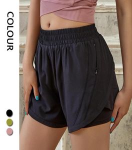 6 hotty quente zíper solto shorts de yoga 4 costura interna tecido falso roupas de duas peças esportes fitness correndo calças de espólio ativo3420436