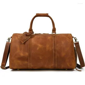 Duffel Bags Saco de viagem de couro real bagagem mão de cavalo louco com assento de sapato 22 polegadas bolsa de grande capacidade
