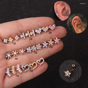 Brincos 1 peça de aço inoxidável CZ pequena cartilagem brinco estrela coração lua piercing joias tragus rook concha parafuso traseiro