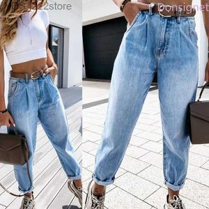 Jeans Jeans Elegante Verão Calça Urbana Cintura Alta Estilo Cintura Lavada 240304
