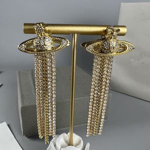 Designer Fashion Brand Stud Earring for Woman Letter Viviane Diamond Pearl Gold Hoop Earing Westwood Heart Women Trend Earrings 665