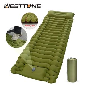 WESTTUNE Outdoor Camping Inflatable Mattress Thicken Sleeping Pad with Built-in Pillow Pump Air Mat for Travel Hiking Climbing240227