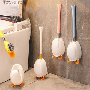 Cleaning Brushes Toilet Brush Home No Dead Corner Cleaning Brush WC Cleaning Tool Wall-mount Duckling Toilet Brush Bathroom AccessoriesL240304