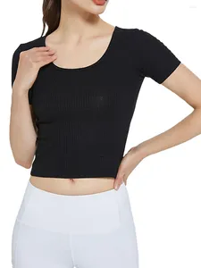 Mulheres Camisetas Mulheres Manga Curta Slim Fitted Verão Ribbed Knit Básico Casual Tee Tops Cruz Ombro Crop Blusa Top