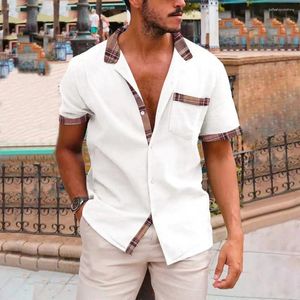 Camicie casual da uomo Camicia estiva a maniche corte in lino di cotone con risvolto da spiaggia