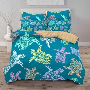 sets Sea Turtle Duvet Cover Queen Size Boy Beach Turtle Comforter Cover Polyester 2/3pcs Teal Aqua Blue Abstract Tortoise Bedding Set